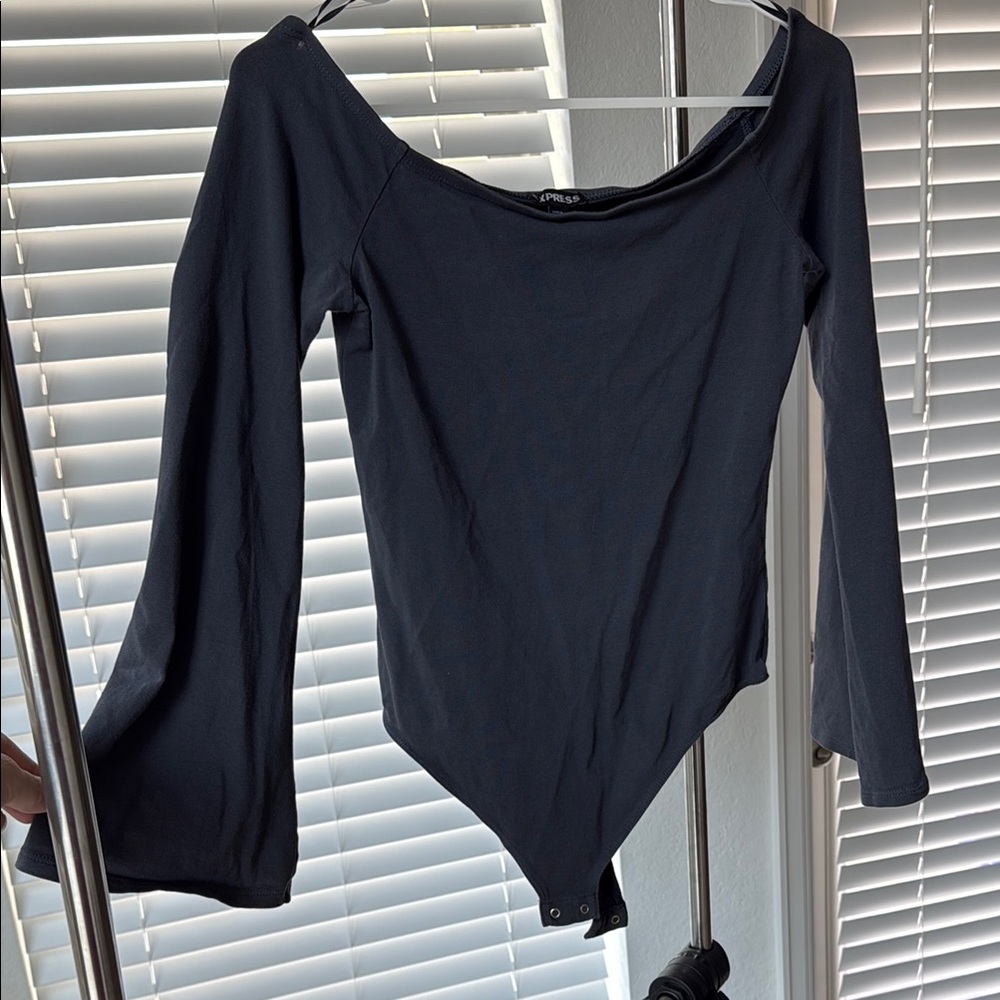 Express Black Asymmetrical Long Sleeve Bodysuit